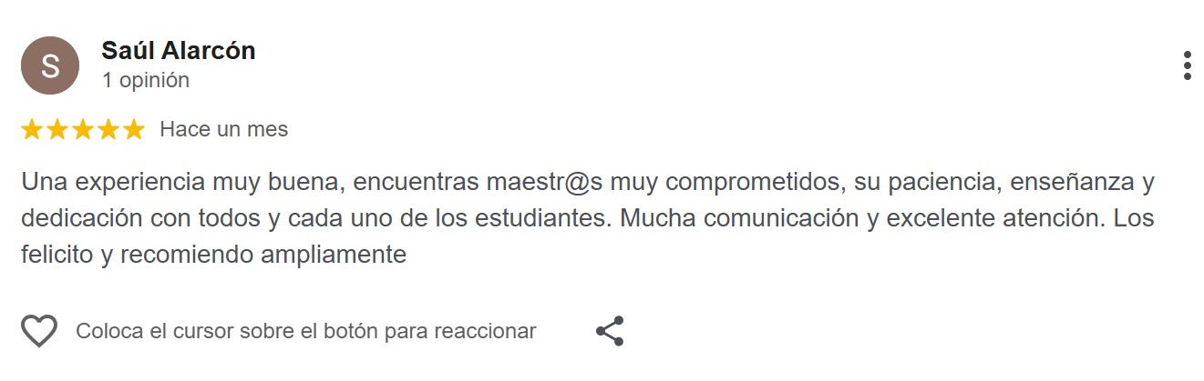 Reseña de Google de un alumno de King George Boca del Río