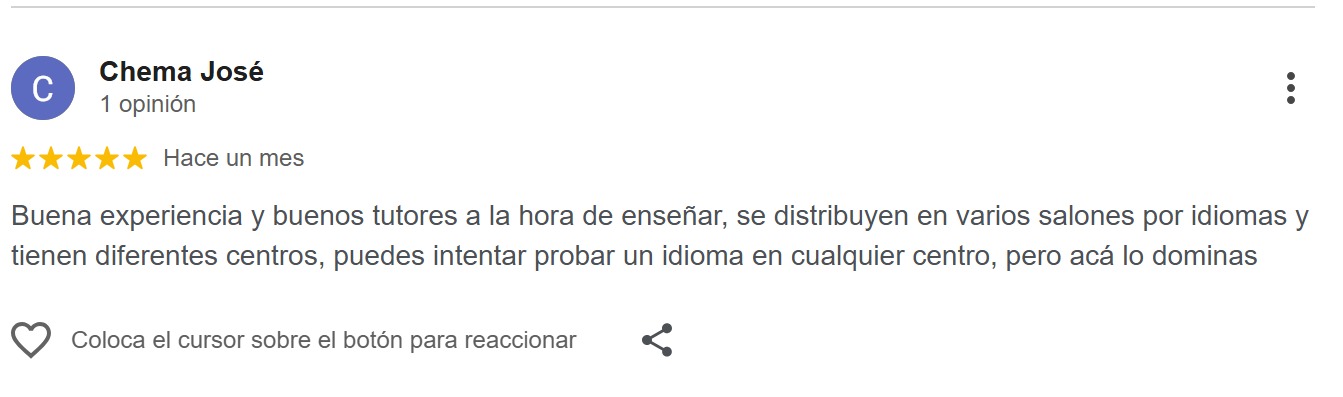 Reseña de Google de un alumno de King George Boca del Río
