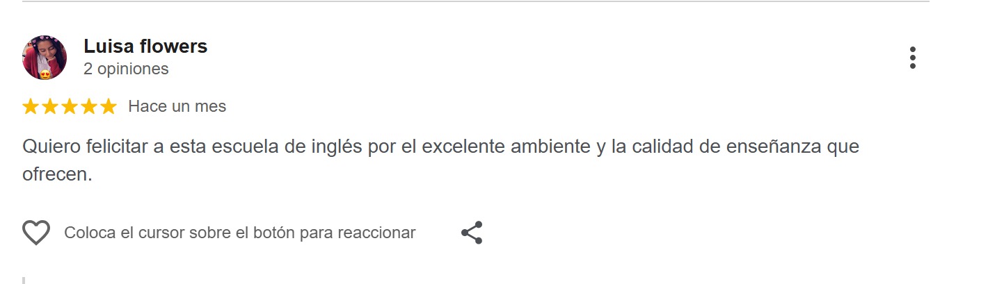 Reseña de Google de un alumno de King George Boca del Río